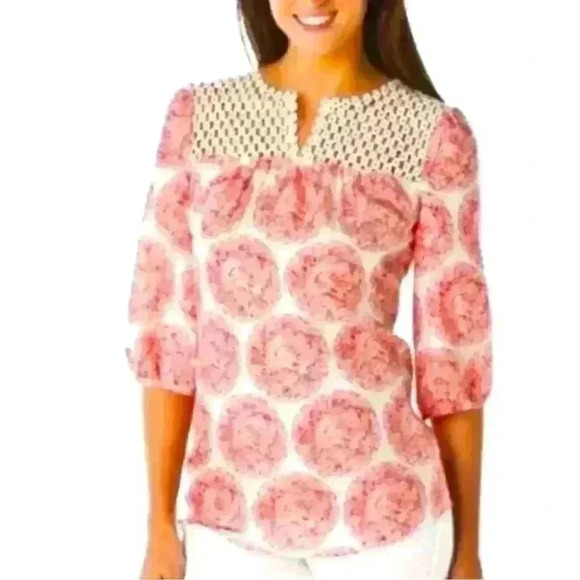 Calypso St. Barth for Target 100% Silk 3/4 Sleeve Crochet Top Size Medium - Picture 1 of 8